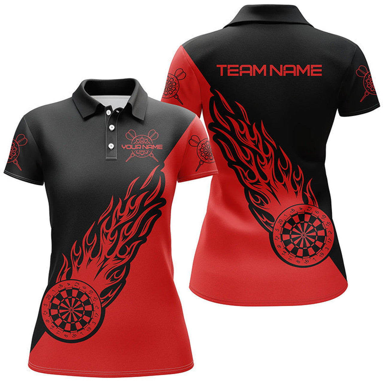 Custom Personalized Red Black Flame Darts Shirt for Women's Polo Shirts S-5XL