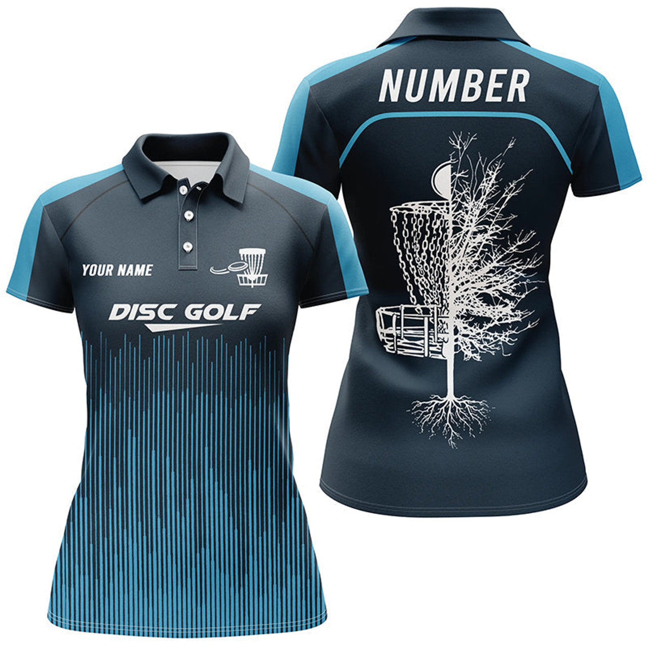 Custom Sporty Light Dark Blue Design Disc Golf Polo Shirts for Women's Polo Shirts
