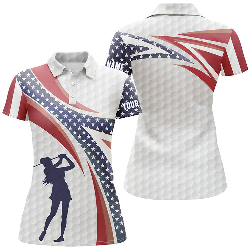 Custom Patriotic Golf with American Flag Golf Pattern Women's Polo Shirts S-5XL