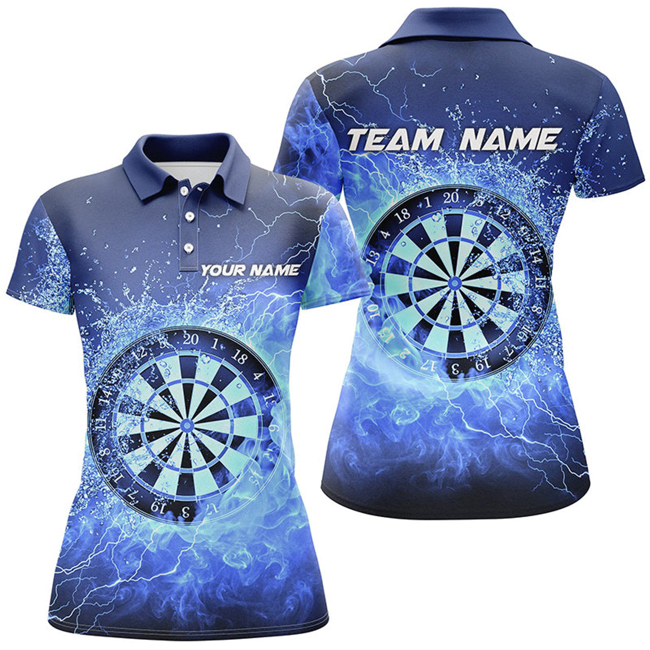 Custom Blue Fire and Water Dartboard Darts Personalized Women's Polo Shirts S-5XL