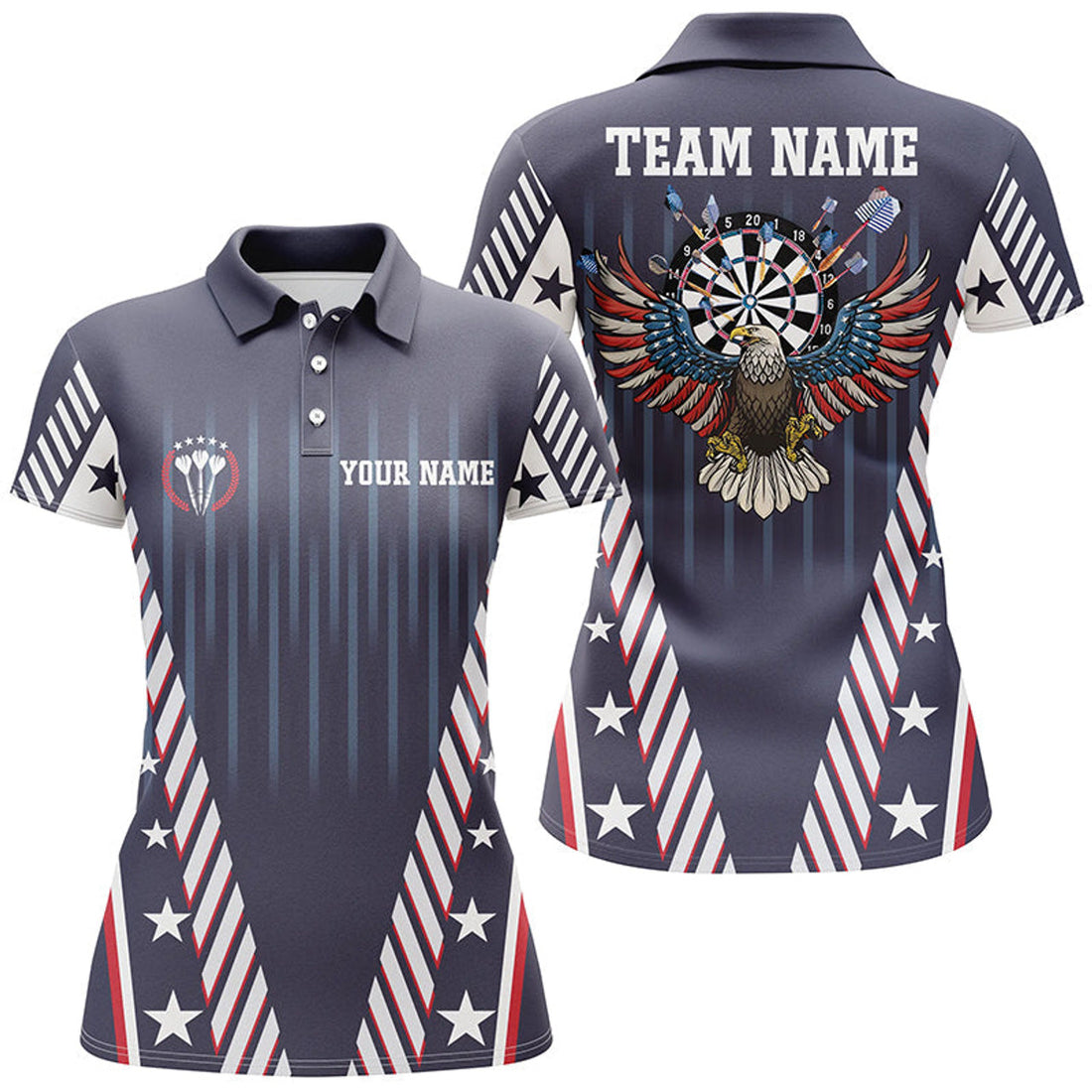 Custom Name Eagle Navy Darts Shirt with US Flag Design Women's Polo Shirts S-5XL