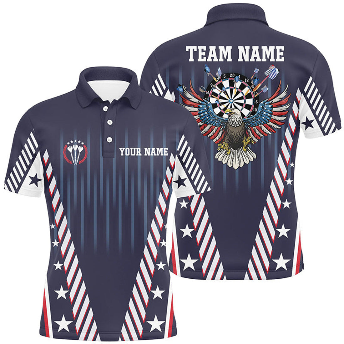 Personalized Patriot US Flag Navy Eagle Custom Darts Men's Polo Shirt S-5XL