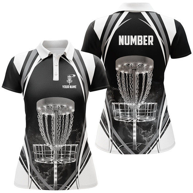 Custom Disc Golf Shirts Black and White Gift for Women Women's Polo Shirts S-5XL