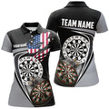 Custom Black Grey American Flag Darts Patriotic Design Women's Polo Shirts S-5XL