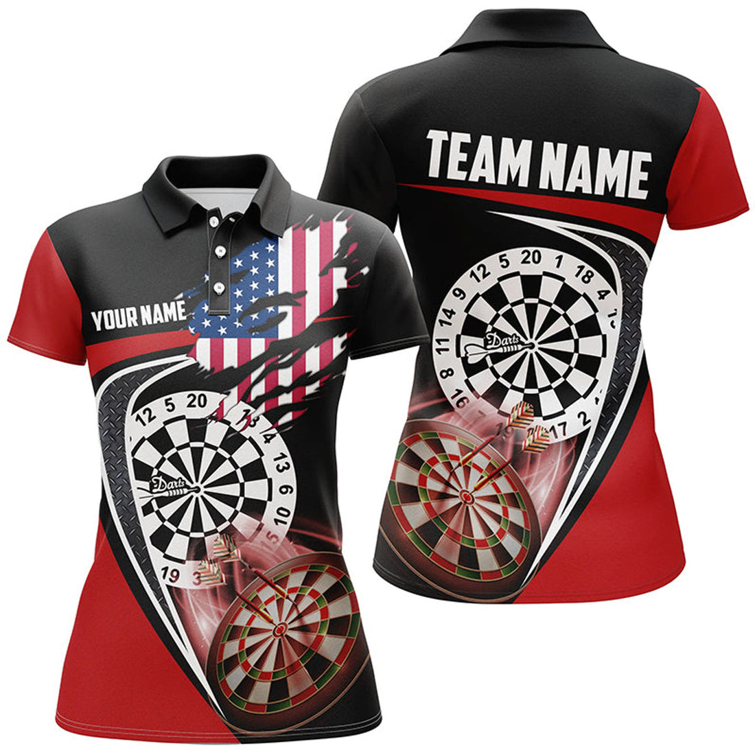 Custom Black Red American Flag Darts Patriotic Dart Women's Polo Shirt S-5XL