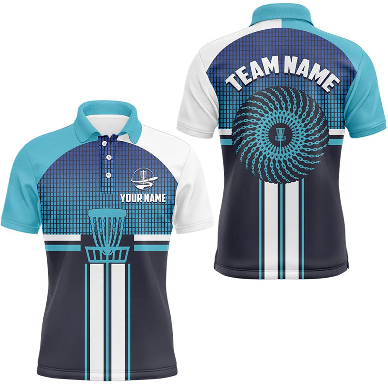 Customized Blue White Cool Disc Golf Shirt Golf Gifts Men's Polo Shirt S-5XL