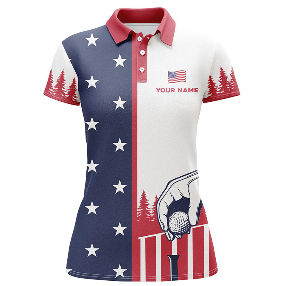 Custom Name American Flag Patriotic Golf Shirt Funny Design Women's Polo Shirts S-5XL