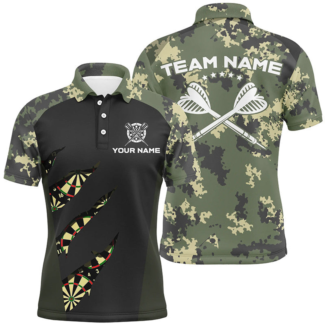 Custom Green Camo Darts Shirt for Men Darts Team Jersey Men's Polo Shirt S-5XL