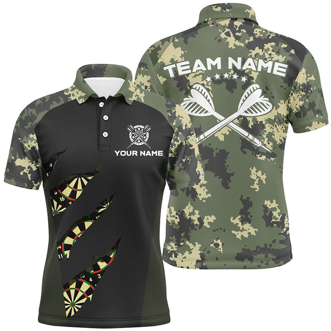 Custom Green Camo Darts Shirt for Men Darts Team Jersey Men's Polo Shirt S-5XL