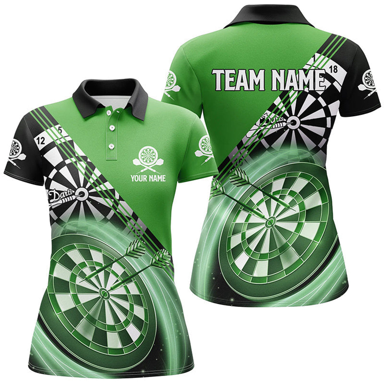 Custom Personalized Black Green Darts for Women's Polo Shirt S-5XL
