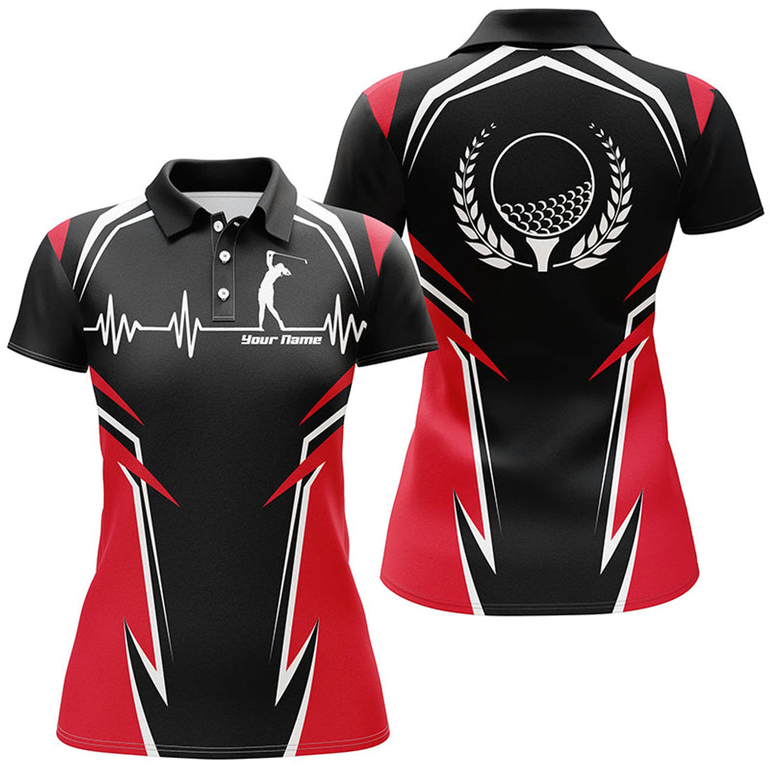 Custom Heartbeat Golf Shirt Black Red Personalized Gift Women's Polo Shirts S-5XL