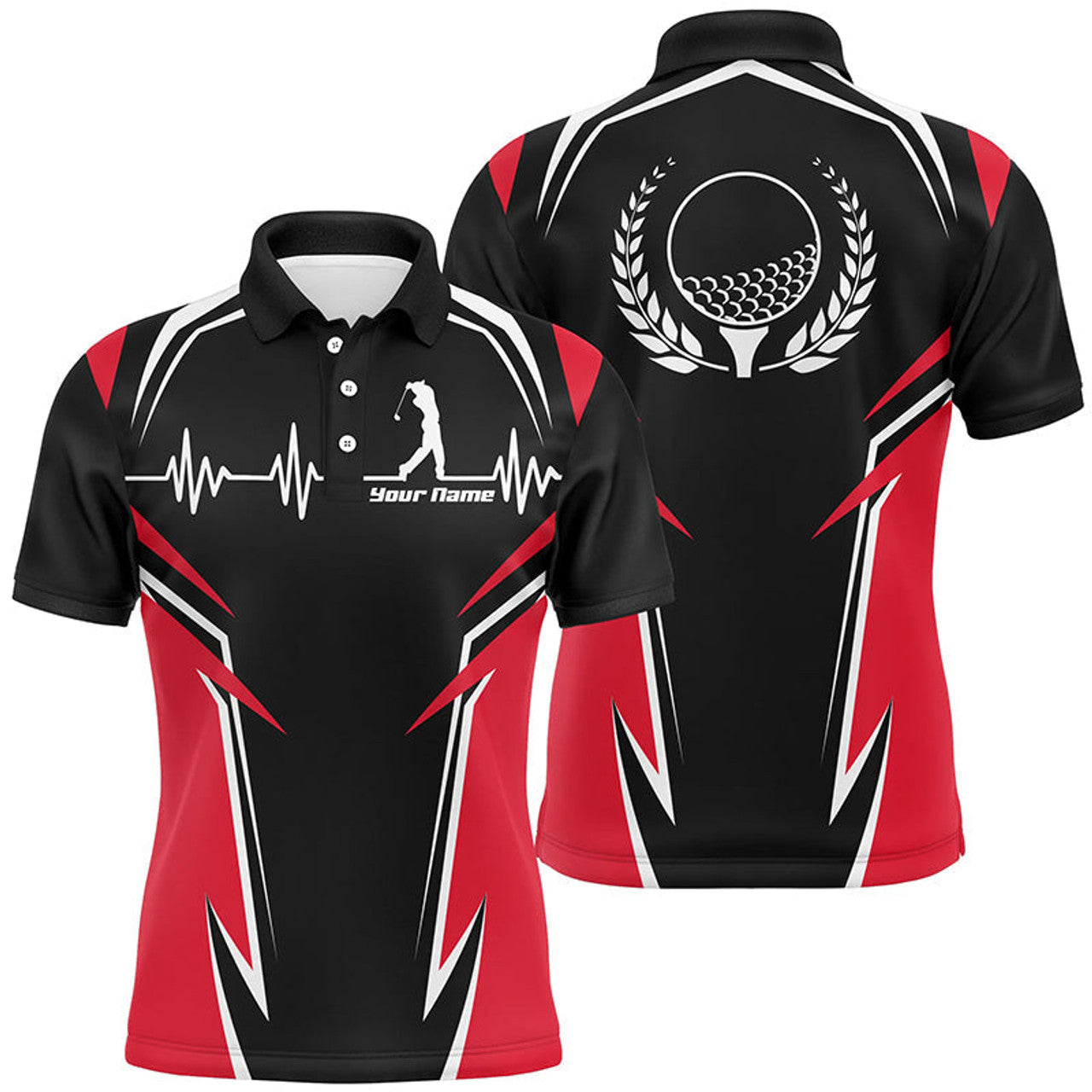 Personalized Black Red Heartbeat Golf Shirt for Men Men's Polo Shirt S-5XL