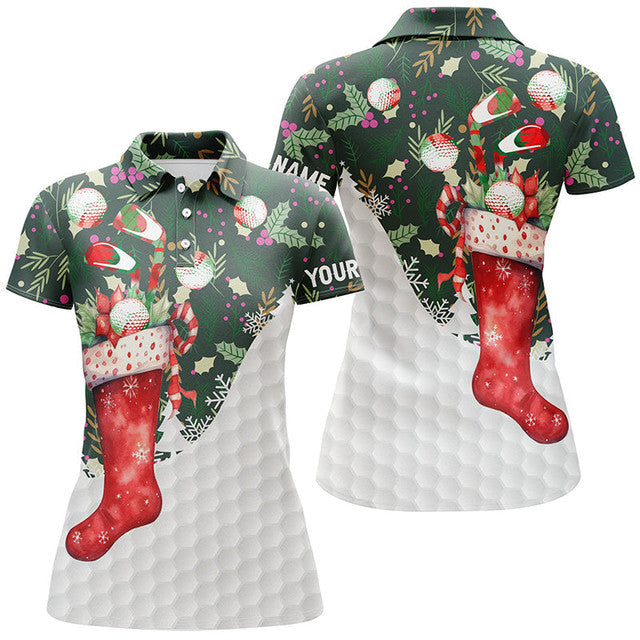 Custom Christmas Golf Shirts With Sock Golf Balls Gifts Women's Polo Shirts S-5XL