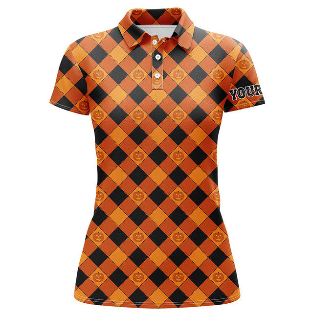 Custom Halloween Pumpkin Golf Polo Shirt Golf Shirts Women's Polo Shirts S-5XL