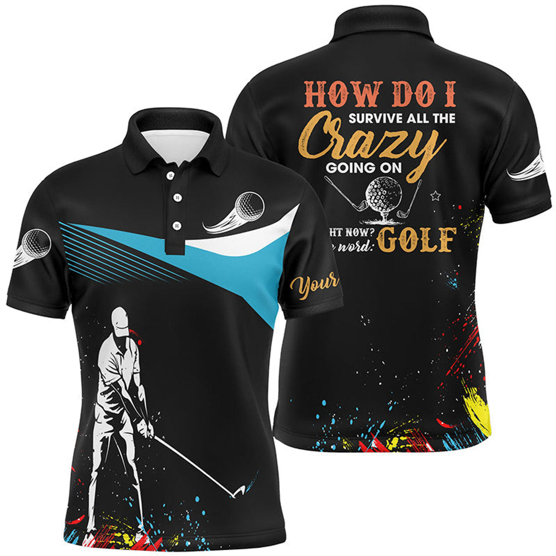 Personalized Colorful Golf Cool Gift Custom Water Color Men's Polo Shirt S-5XL