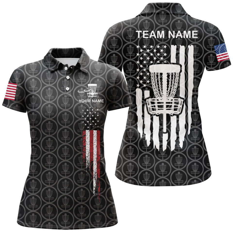 Custom Retro American Flag Disc Golf Shirt Patriotic Women's Polo Shirts S-5XL