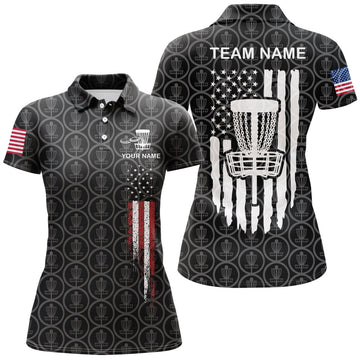 Custom Retro American Flag Disc Golf Shirt Patriotic Women's Polo Shirts S-5XL