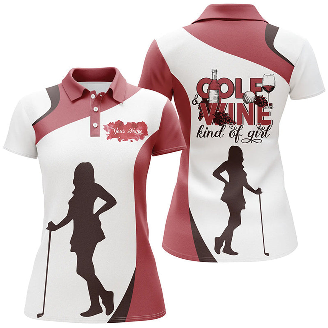 Custom Wine and Golf Themed Shirt White and Red for Women's Polo Shirts S-5XL