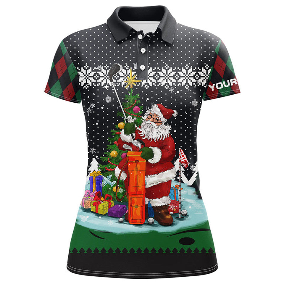Custom Name Golf Santa Argyle Pattern Christmas Gift Shirts Women's Polo Shirts S-5XL
