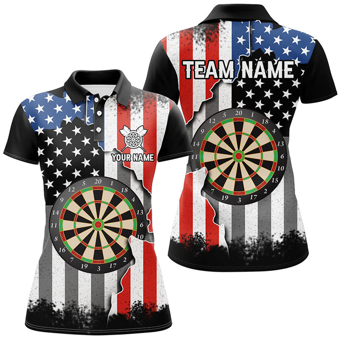 Custom Ripped Retro US Flag Darts for Patriotic Women's Polo Shirts S-5XL