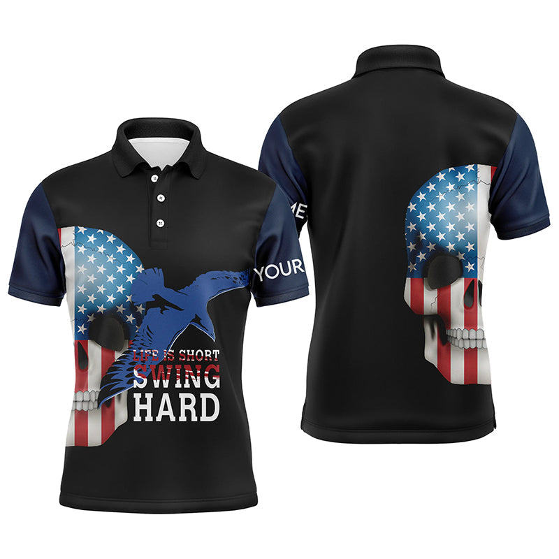 Life Is Short Swing Hard American Flag Skull Albatross Men's Polo Shirt S-5XL