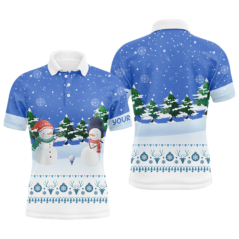 Snowman Blue Christmas Custom Golf Shirt Winter Holiday Men's Polo Shirt