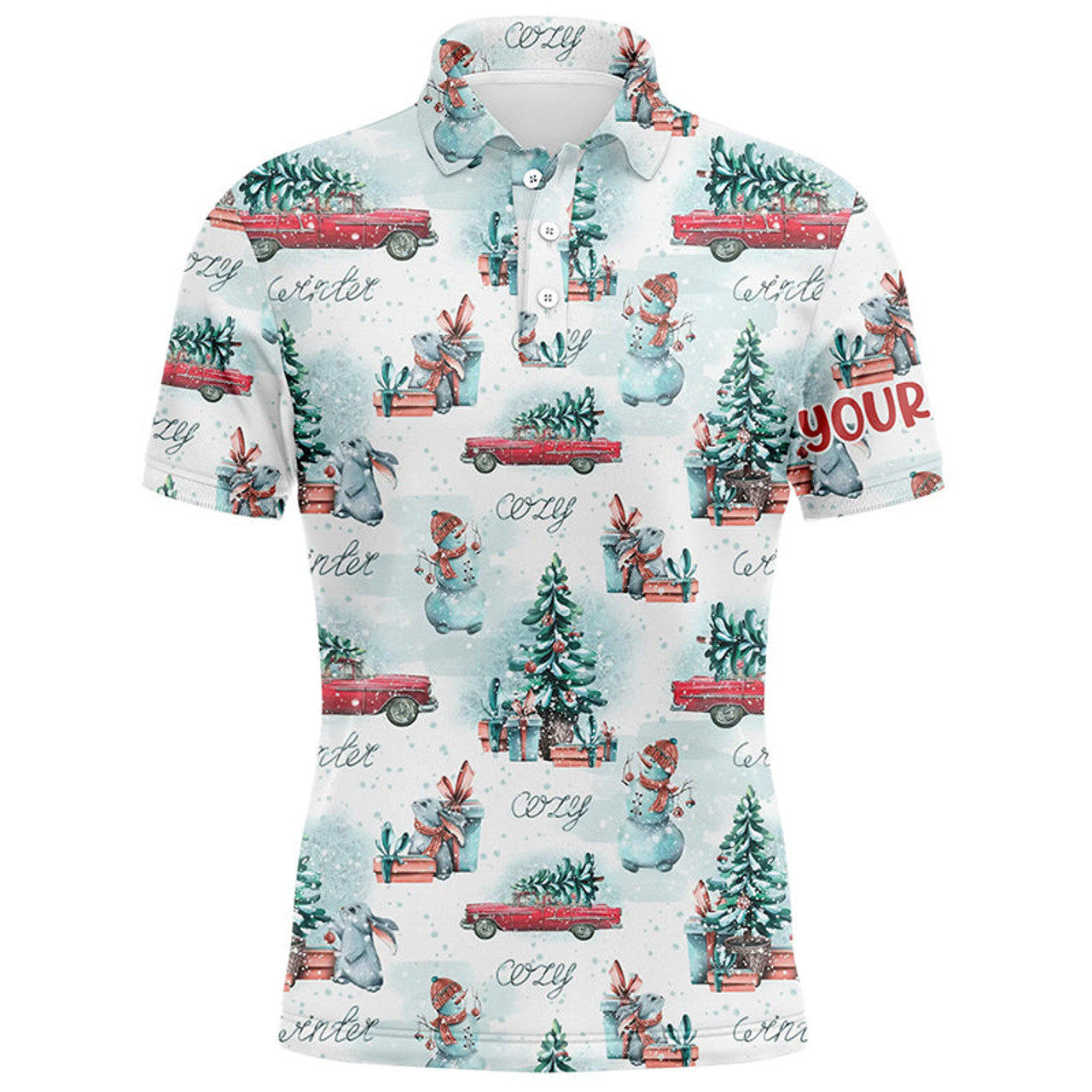 Watercolor Snowmen Christmas Trees Custom Golf Shirt Men's Polo Shirt S-5XL