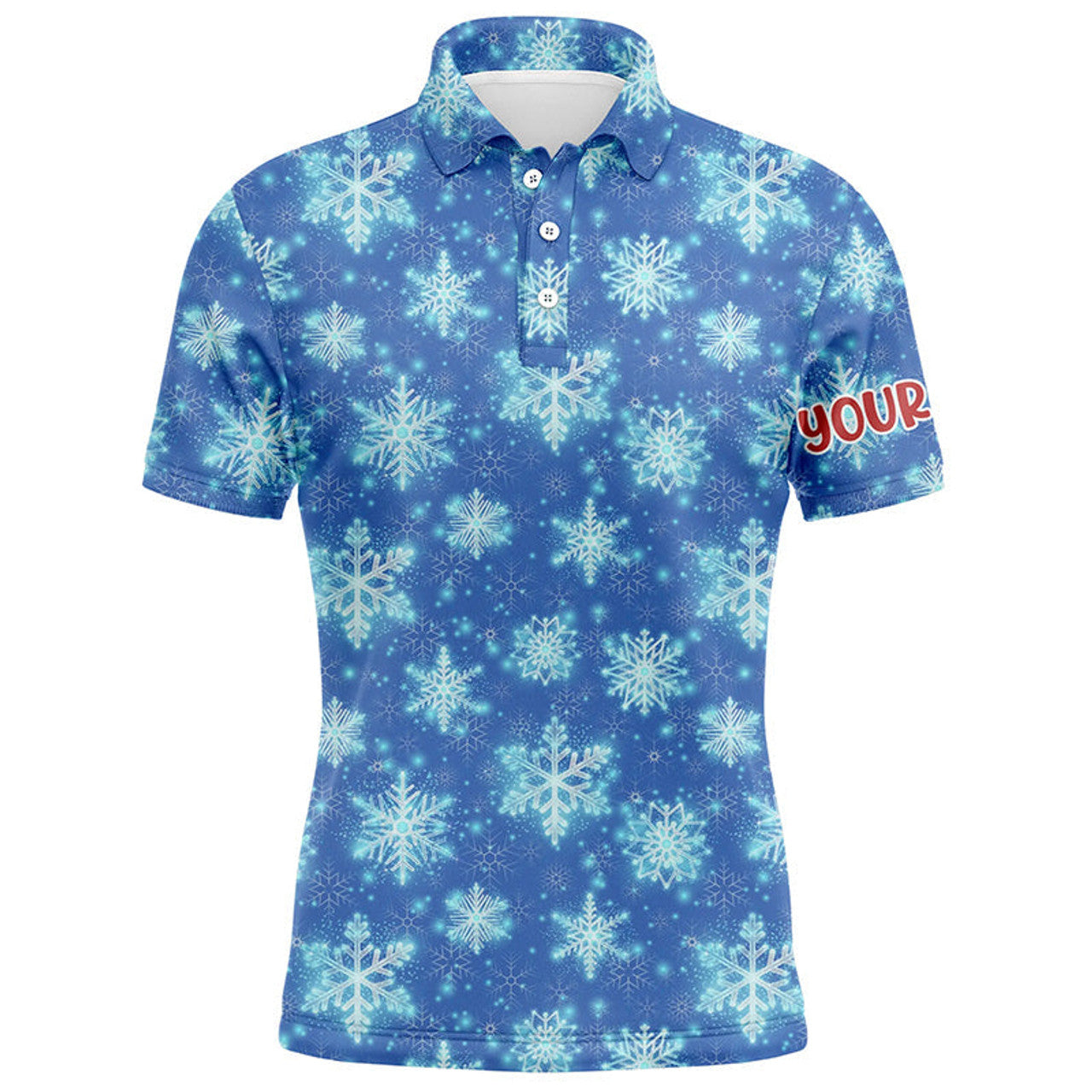 Christmas Glitter Snowflakes Blue Golf Custom Gift Men's Polo Shirt S-5XL