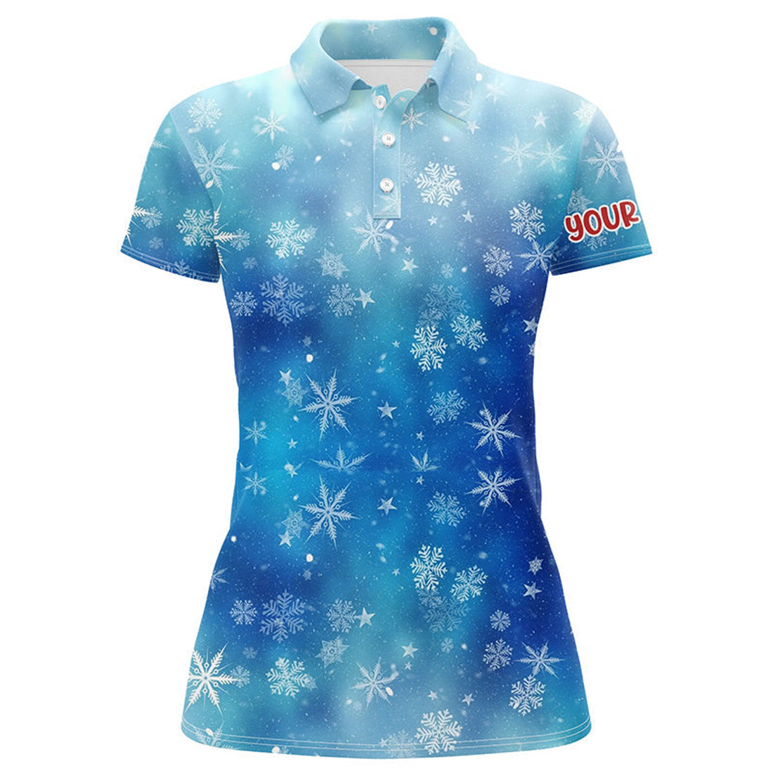 Custom Snowflakes Blurred Lights Blue Christmas Golf Shirt Women's Polo Shirts S-5XL