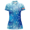 Custom Snowflakes Blurred Lights Blue Christmas Golf Shirt Women's Polo Shirts S-5XL