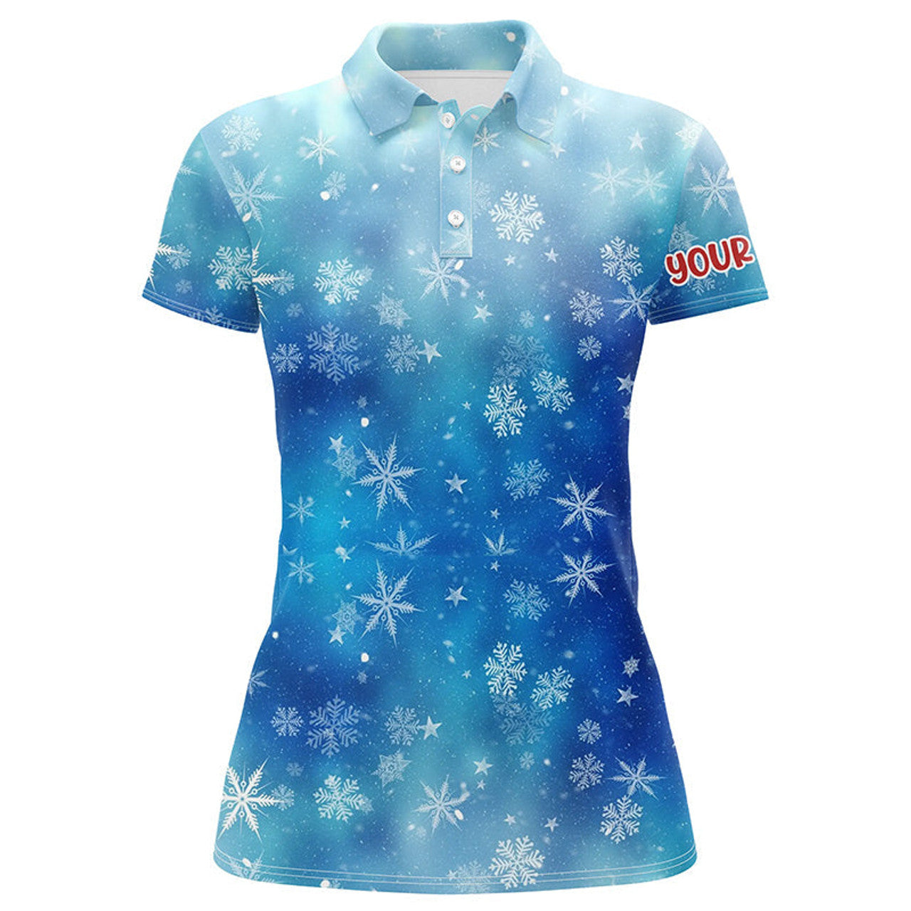 Custom Snowflakes Blurred Lights Blue Christmas Golf Shirt Women's Polo Shirts S-5XL