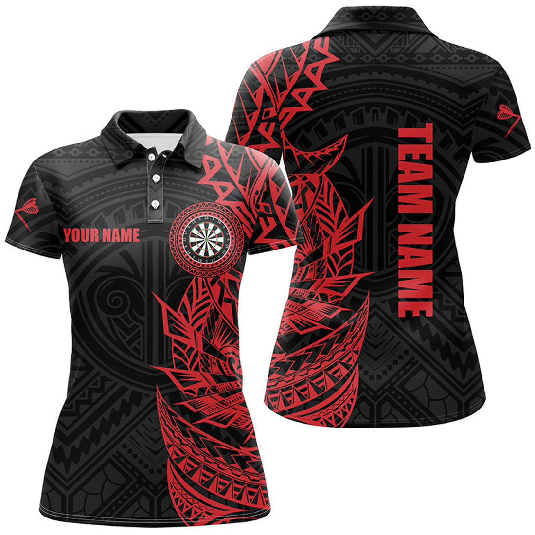 Custom Personalized Red Tribal Design Darts Shirt for Women's Polo Shirts S-5XL