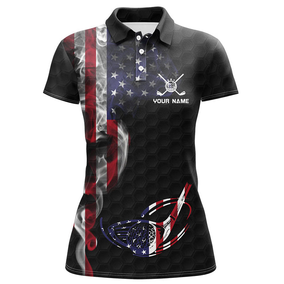 Custom Smoky American Flag Golf Shirt Patriotic Style Women's Polo Shirts S-5XL