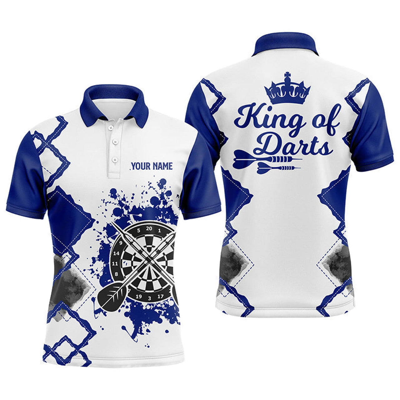 Custom King Of Darts Blue White Jersey Personalized Men's Polo Shirt S-5XL