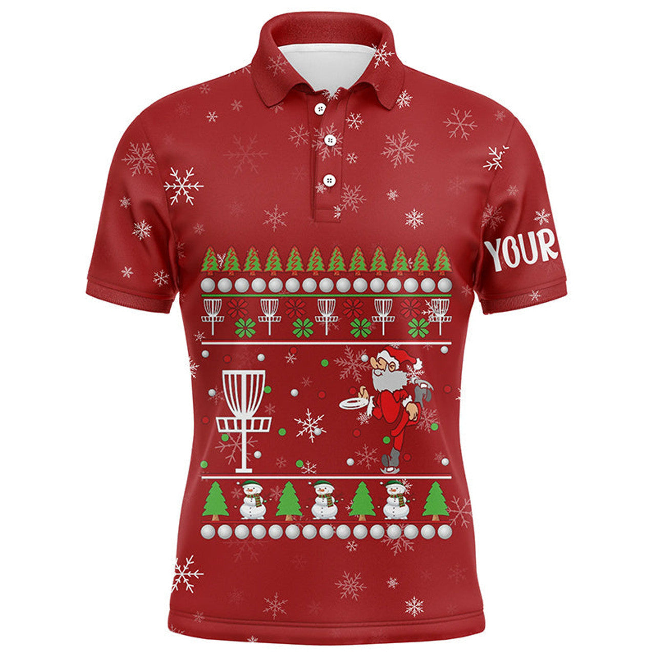 Santa Playing Disc Golf Red Christmas Cool Gift Men's Polo Shirt S-5XL