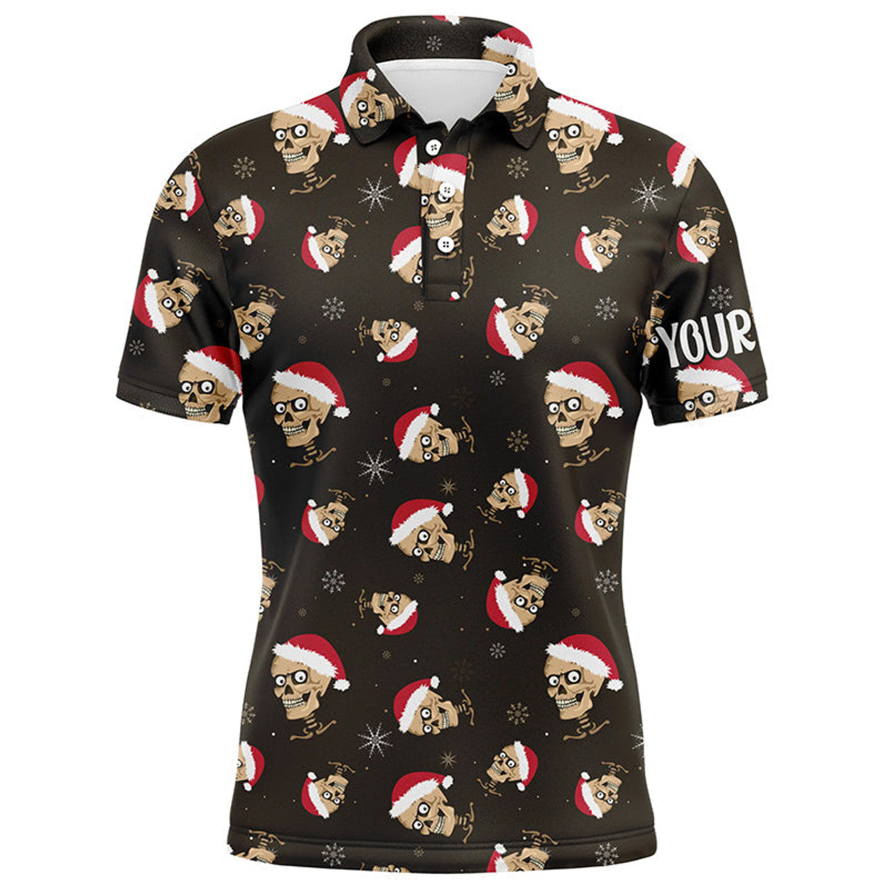 Santa Skull Golf Custom Name Christmas Funny Mens Polo Shirt S-5XL