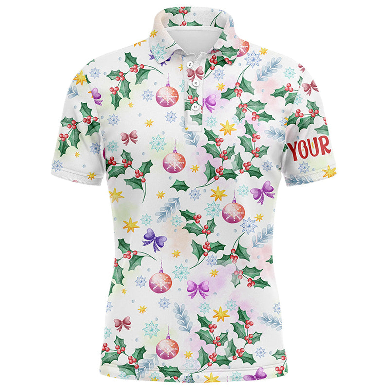 Colorful Watercolor Christmas Golf Shirt Custom Gift Cool Men's Polo Shirt S-5XL