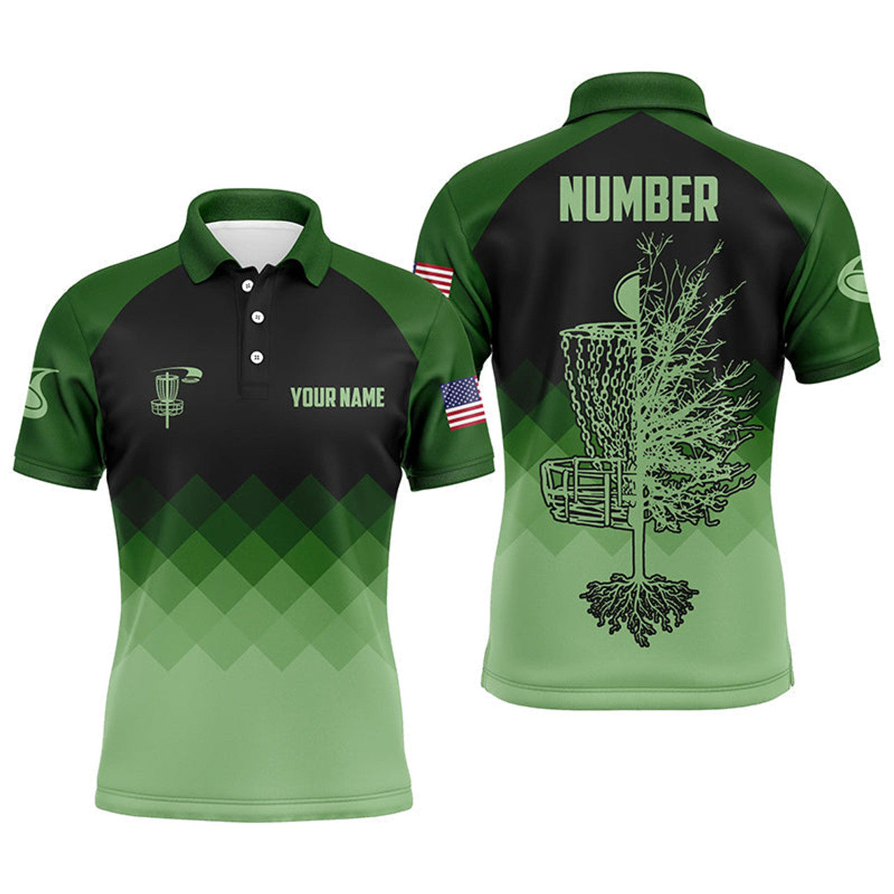 Dark Green Geometric Disc Golf Shirt Customized for Men Men's Polo Shirt S-5XL