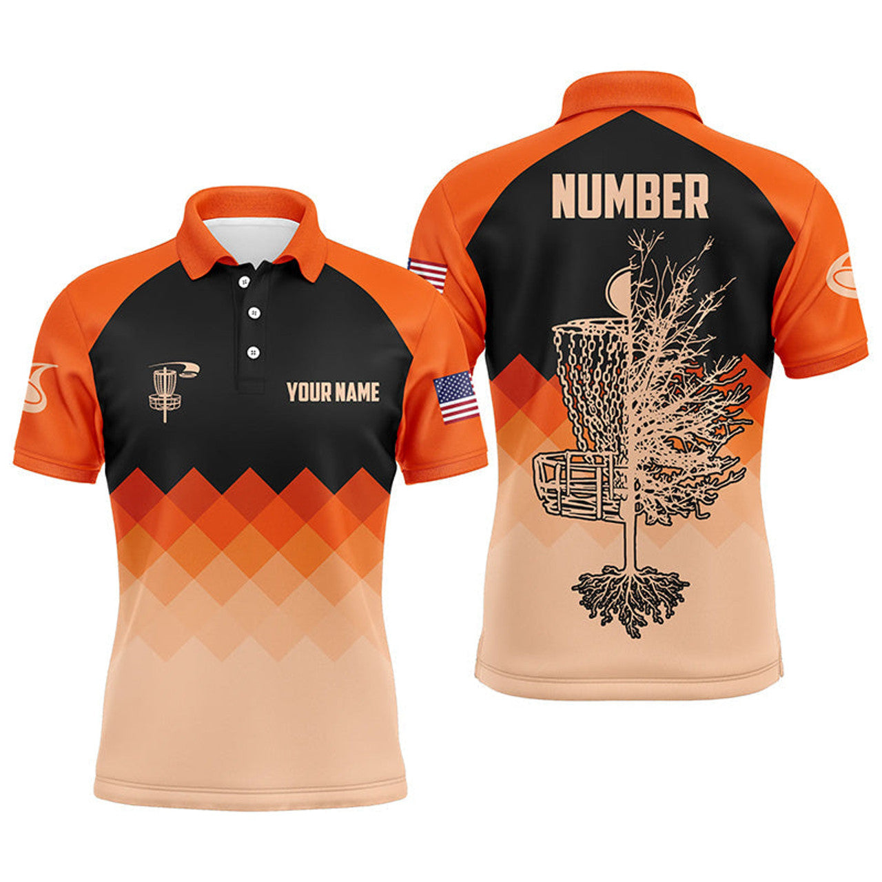 Custom Orange Geometric Disc Golf Shirt Personalized Men's Polo Shirt S-5XL