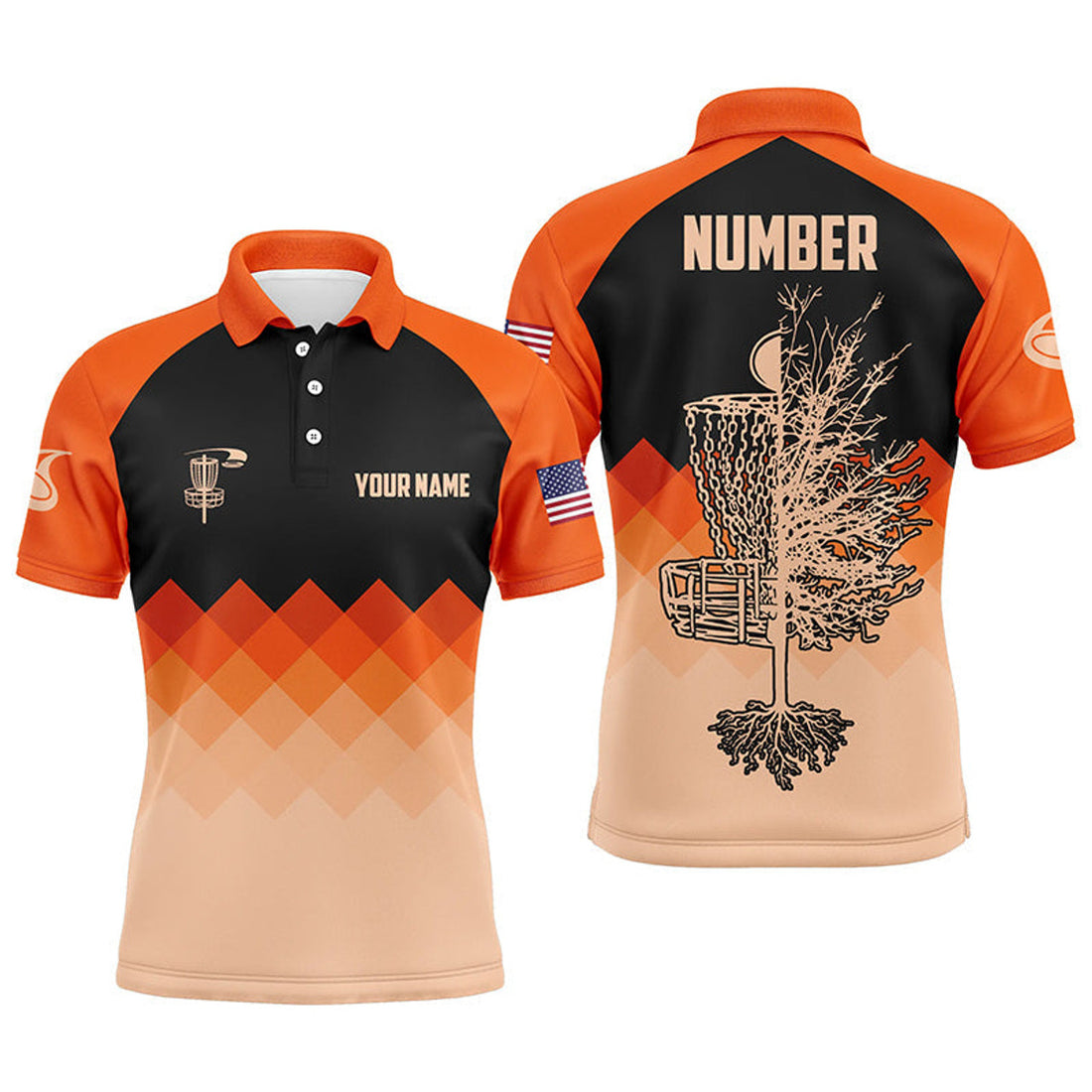 Custom Orange Geometric Disc Golf Shirt Personalized Men's Polo Shirt S-5XL