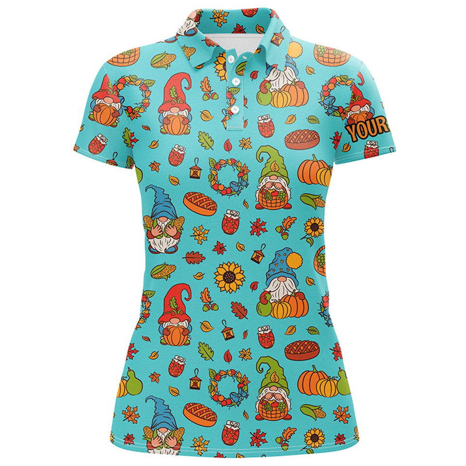 Custom Funny Thanksgiving Golf Shirt with Autumn Gnomes Women's Polo Shirts S-5XL