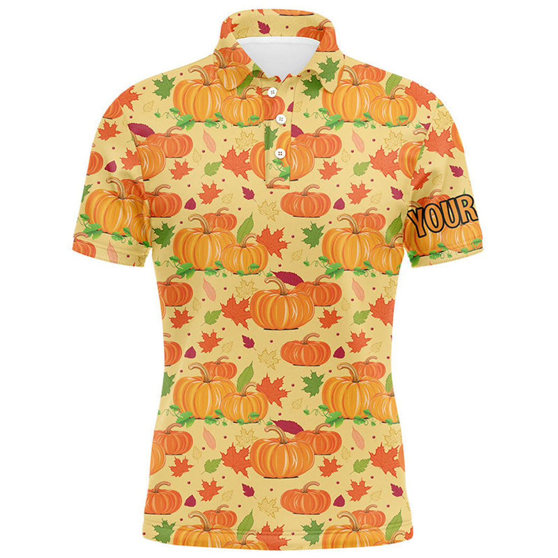 Happy Thanksgiving Day Orange Pumpkins Falling Leaves Men's Polo Shirt S-5XL