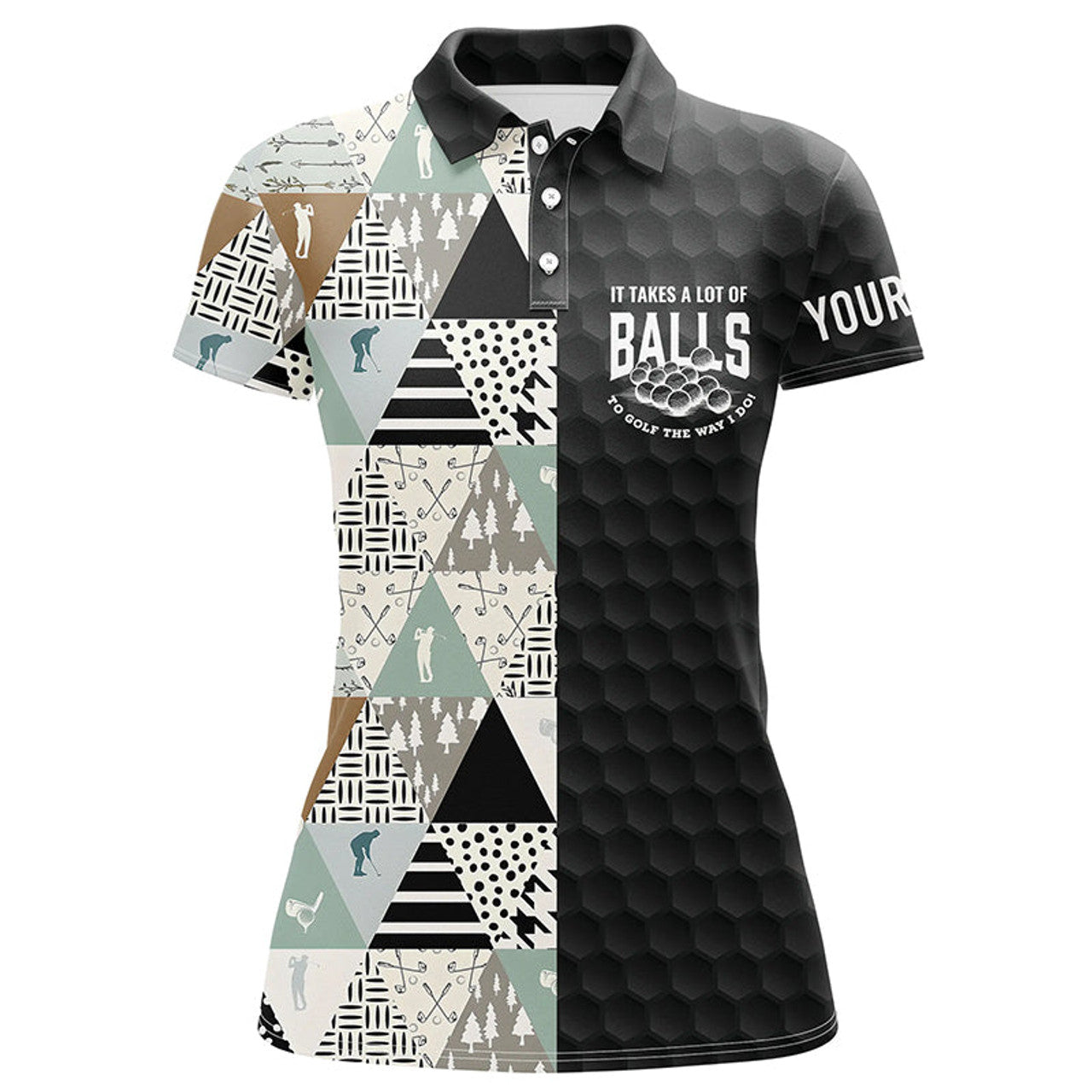 Custom It Takes A Lot Of Balls Geometric Golf Gift For Her Women's Polo Shirts S-5XL