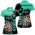 Custom Personalized Turquoise Black Darts Women's Polo Shirts S-5XL