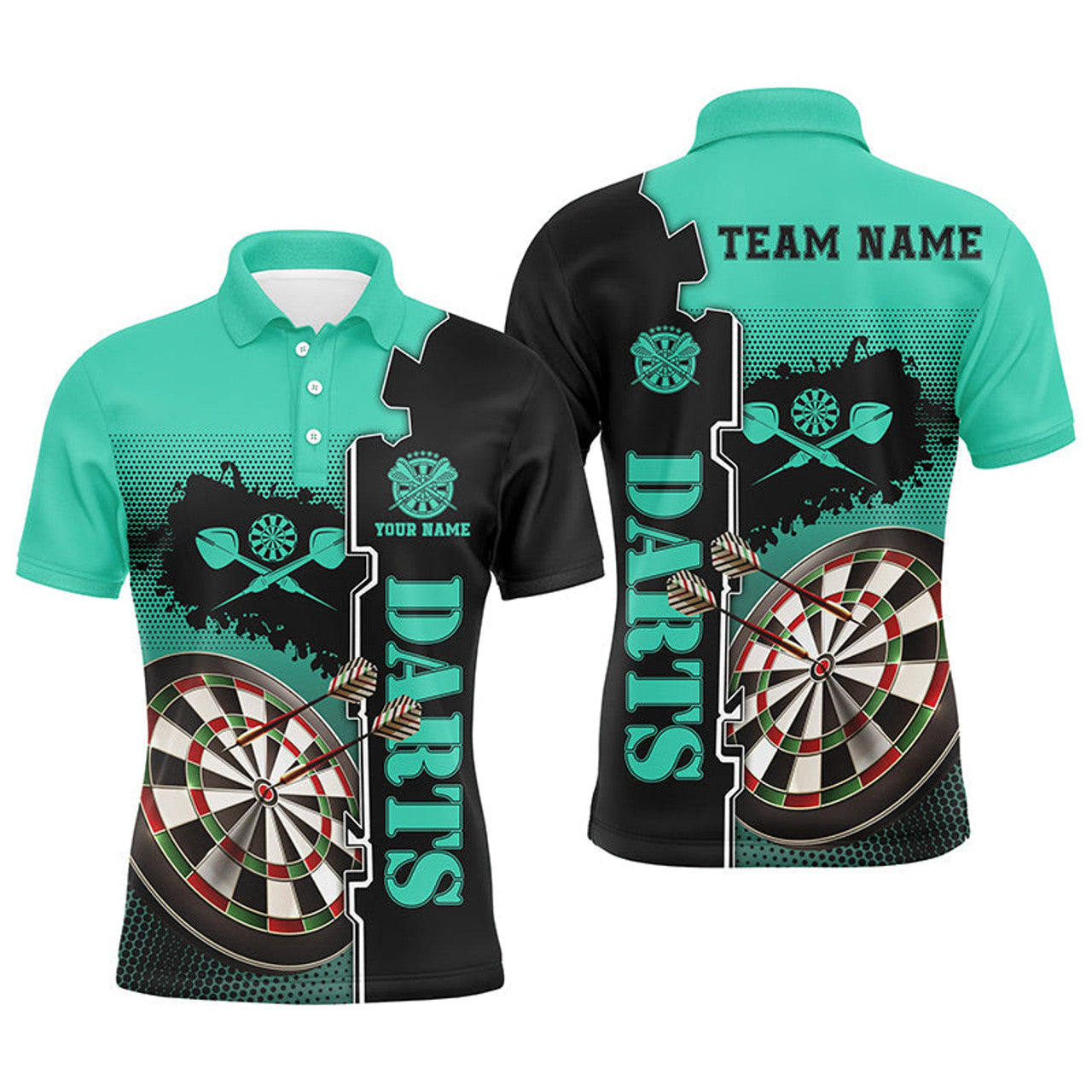 Personalized Turquoise Black Darts Custom Jersey for Men Men's Polo Shirt S-5XL