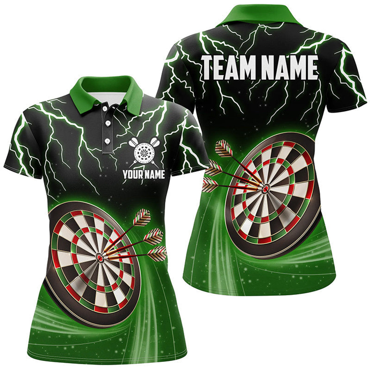 Custom Green Thunder Lightning Darts For Women's Polo Shirt S-5XL