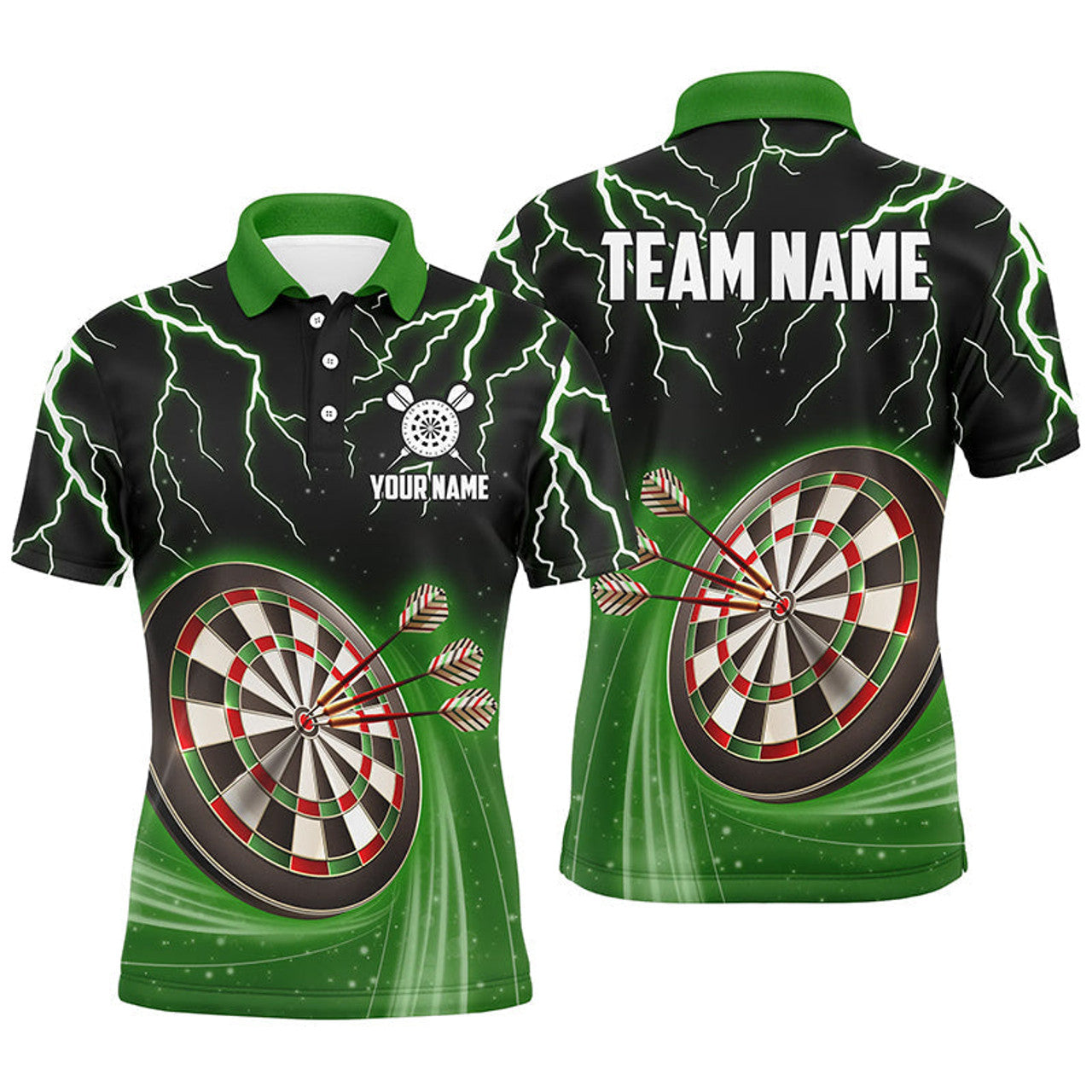 Custom Green Thunder Lightning Darts Jersey for Men Men's Polo Shirt S-5XL
