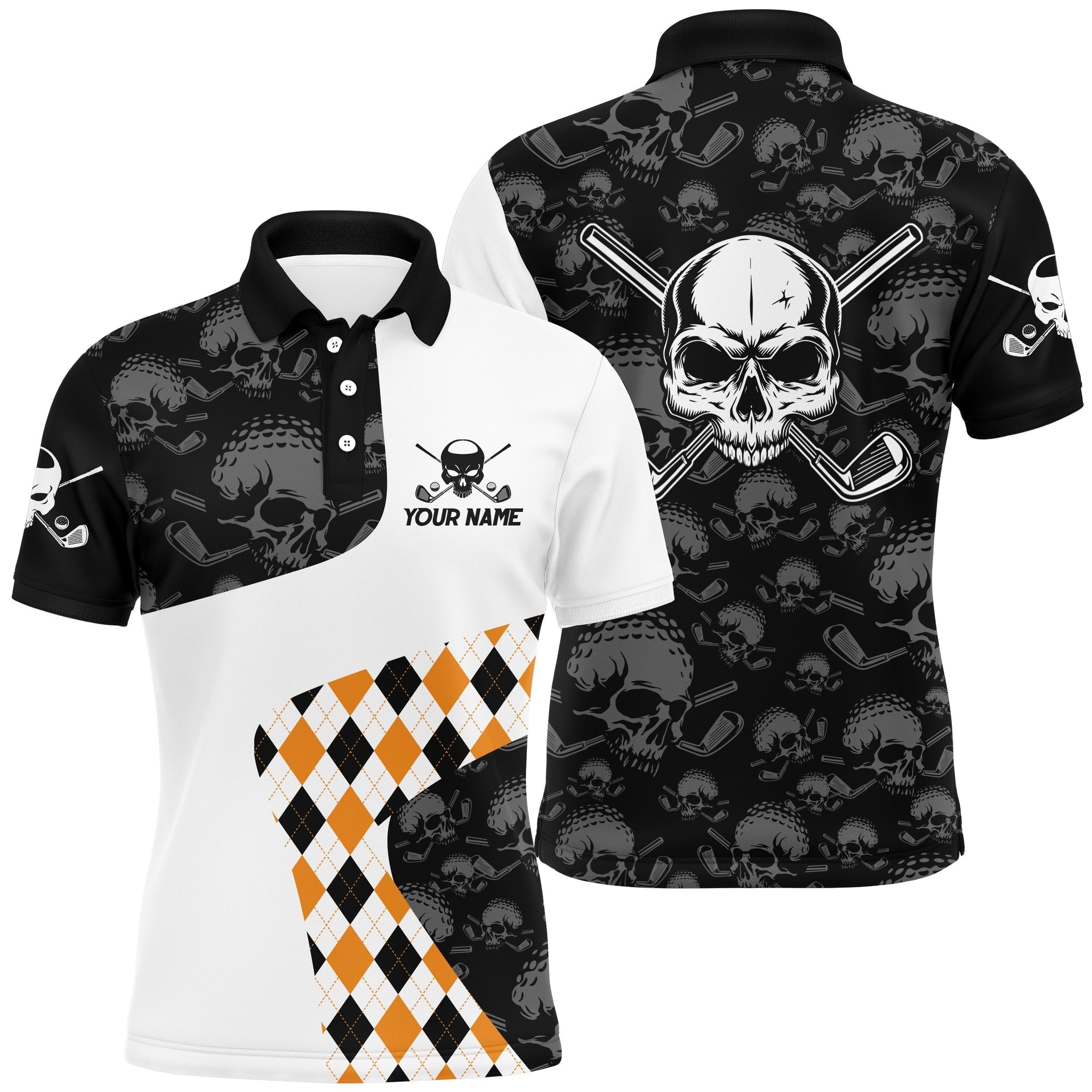 Halloween Orange Skull Golf Polo Shirt Men Crazy Men's Polo Shirt S-5XL