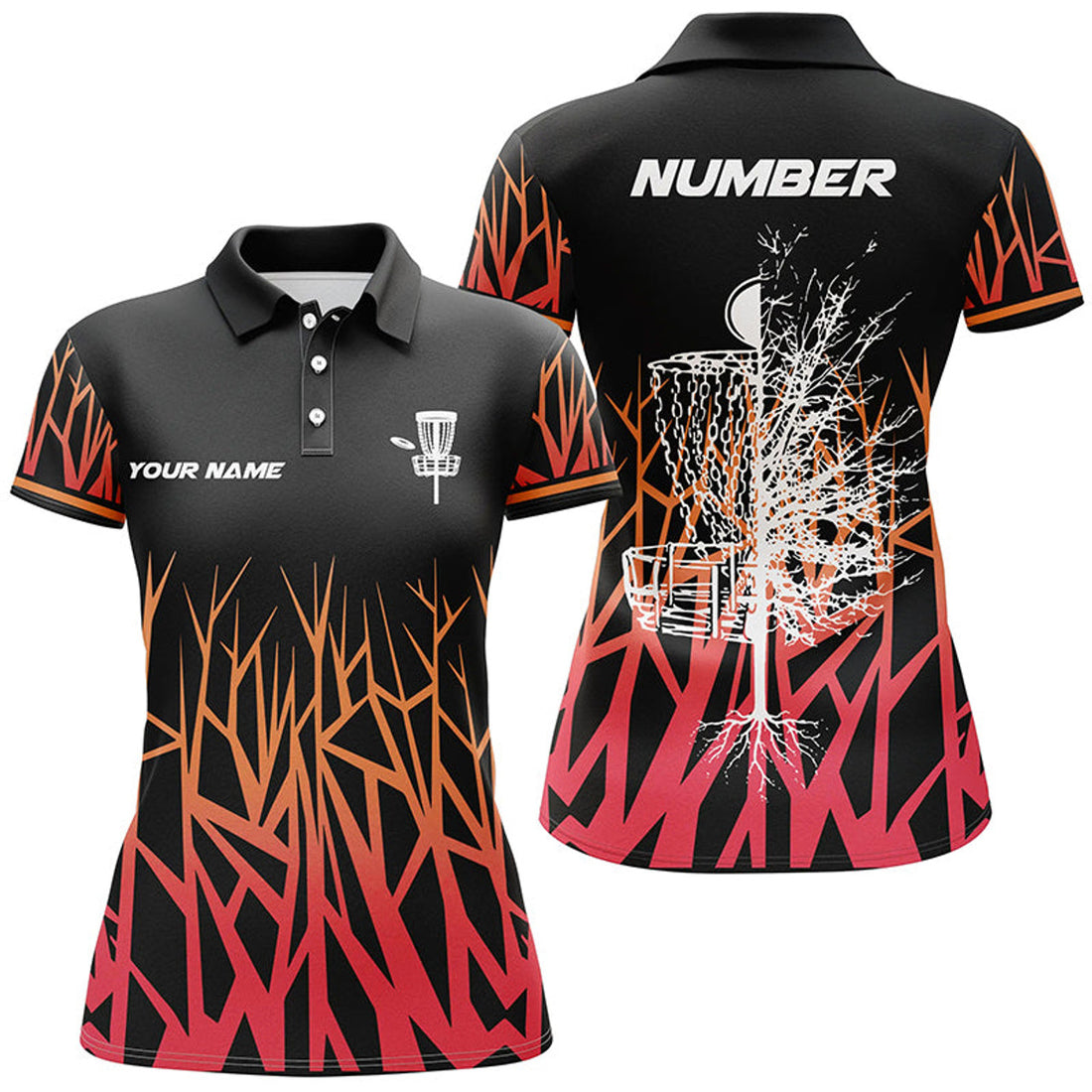 Custom Disc Golf Basket Tree Red Gradient Disc Golf Women's Polo Shirts S-5XL
