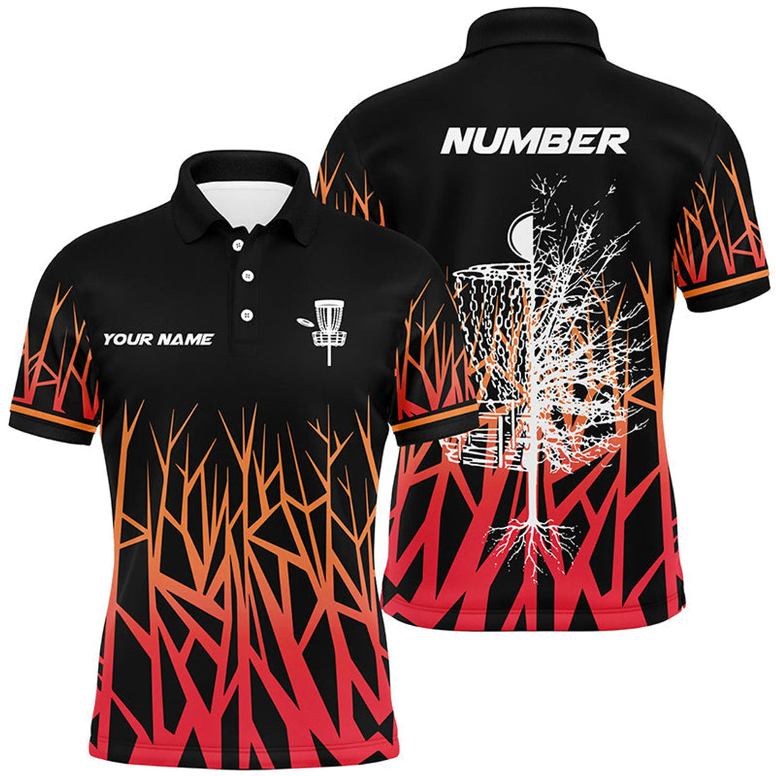 Personalized Disc Golf Basket Tree Gradient Golf Gifts Men's Polo Shirt S-5XL
